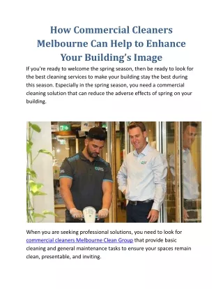 How Commercial Cleaners Melbourne Can Help to Enhance Your Building’s Image?