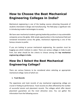 How to Choose the Best Mechanical Engineering Colleges in India?