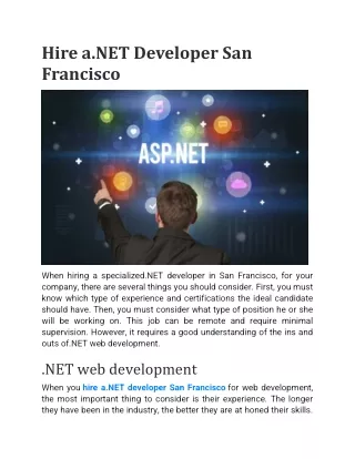 Hire a.NET Developer San Francisco