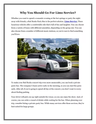 Why You Should Go For Limo Service?