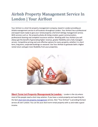 Airbnb Property Management Service In London - Your AirHost