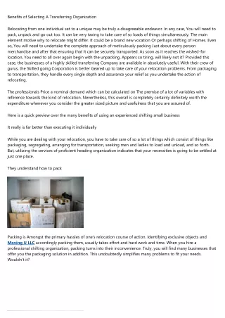benefits of selecting a transferring organization