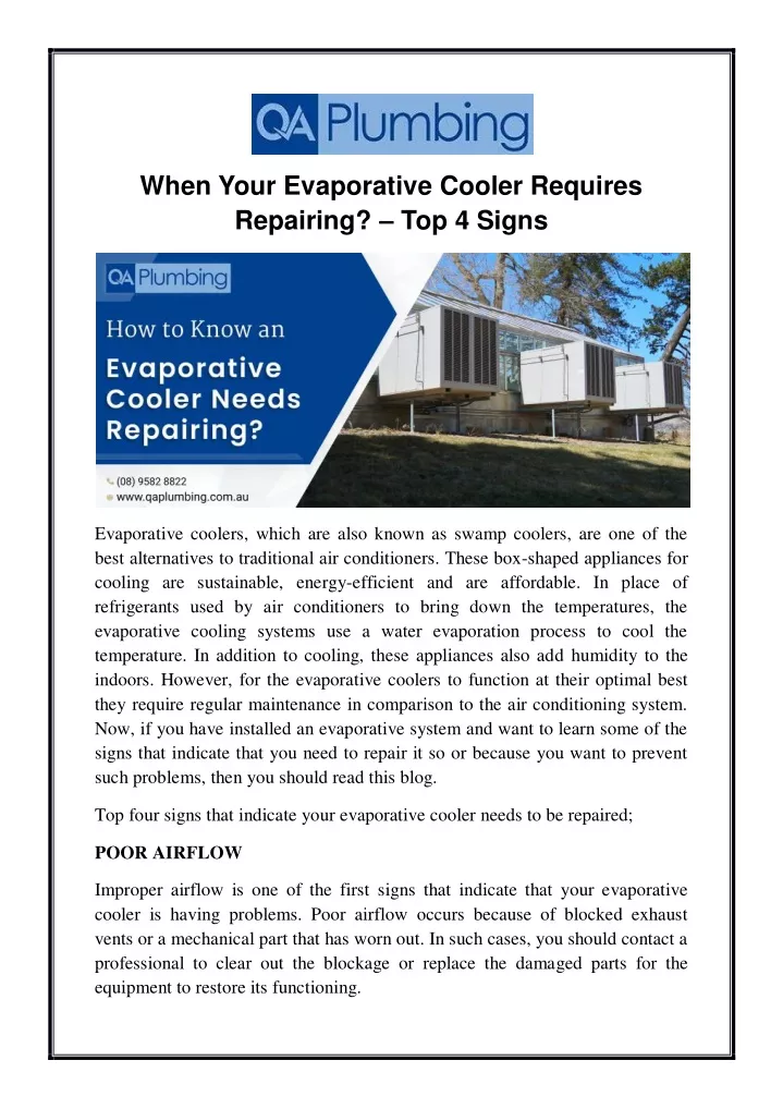 when your evaporative cooler requires repairing