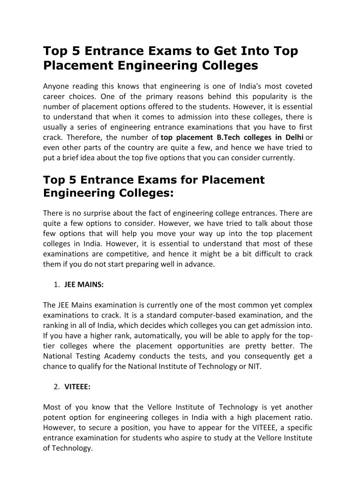 top 5 entrance exams to get into top placement