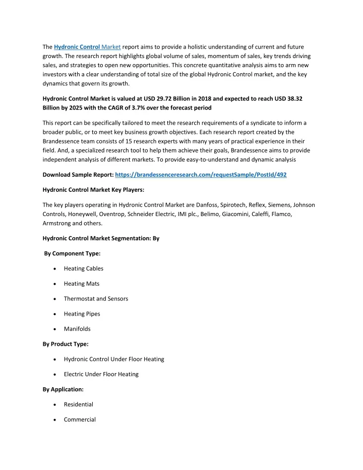 the hydronic control market report aims