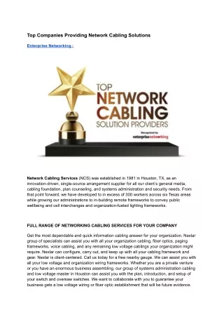 Top Companies Providing Network Cabling Solutions