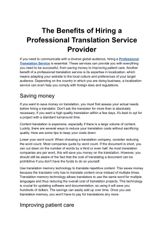 The Benefits of Hiring a Professional Translation Service Provider