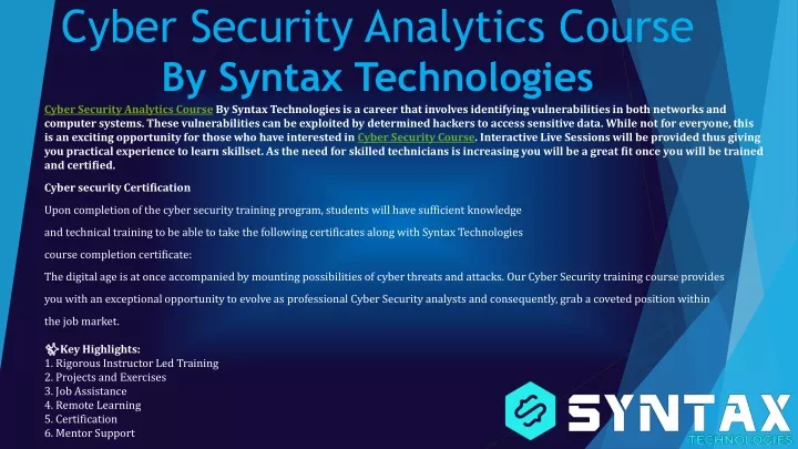 cyber security analytics course by syntax technologies