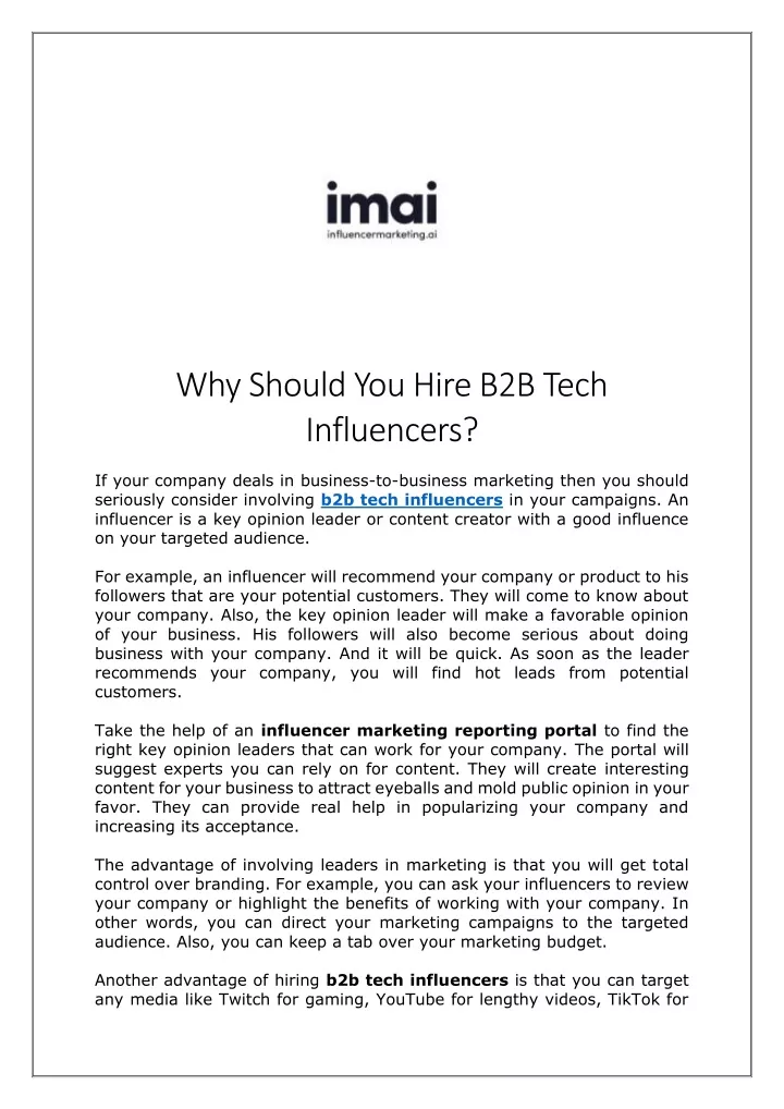 why should you hire b2b tech influencers
