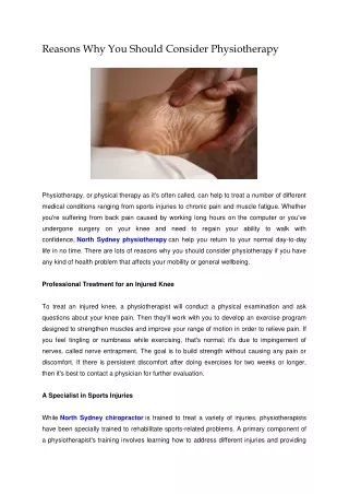 Reasons Why You Should Consider Physiotherapy