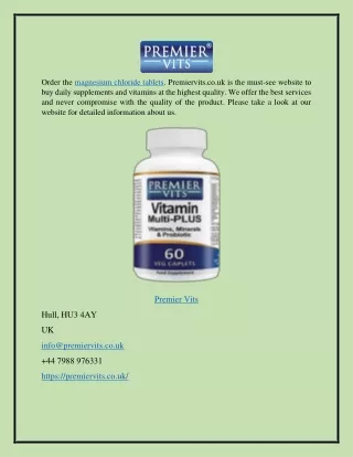 Magnesium Chloride Tablets Premiervits.co.uk