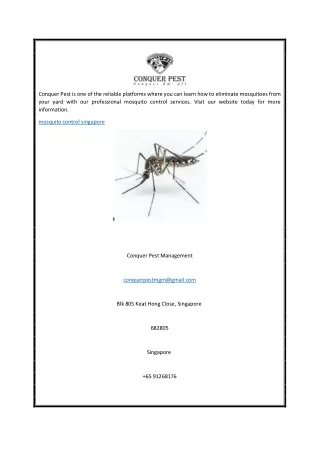 Mosquito Control Singapore  Conquer Pest