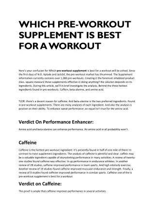 WHICH PRE WORKOUT SUPPLEMENT IS BEST FOR A WORKOUT