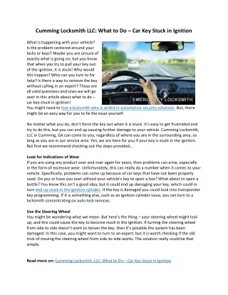 Cumming Locksmith LLC What to Do Car Key Stuck in Ignition