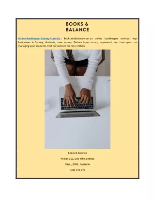 Online Bookkeeper Sydney Australia | Booksandbalance.com.au