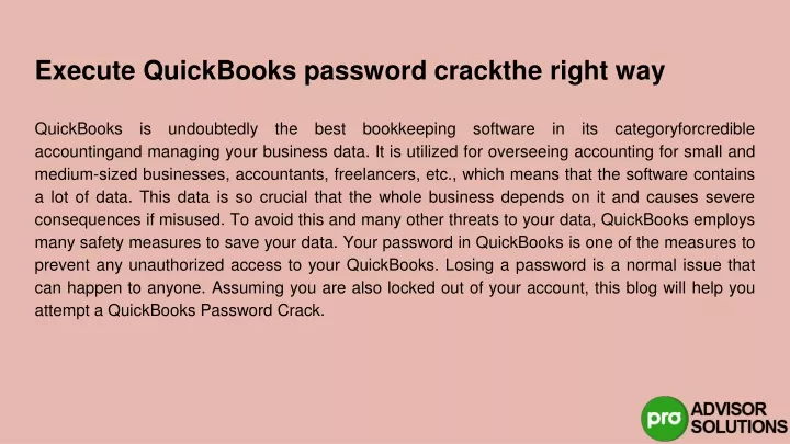 execute quickbooks password crackthe right way