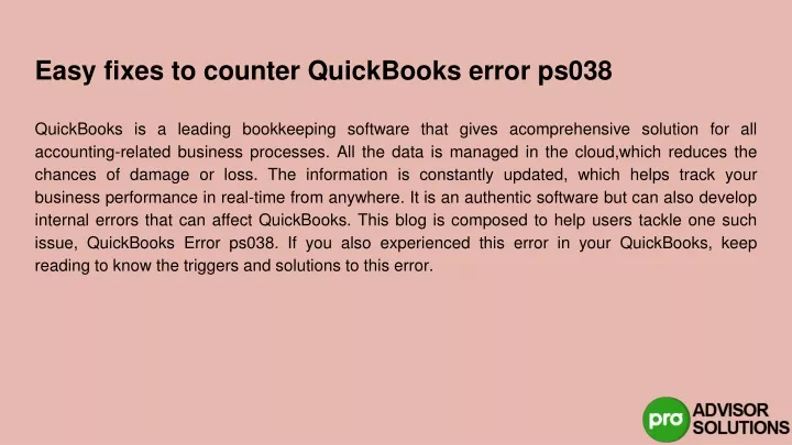 easy fixes to counter quickbooks error ps038