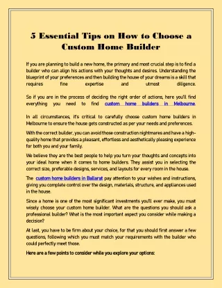5 Essential Tips on How to Choose a Custom Home Builder