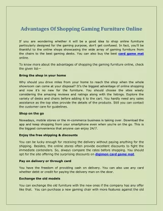 Advantages Of Shopping Gaming Furniture Online