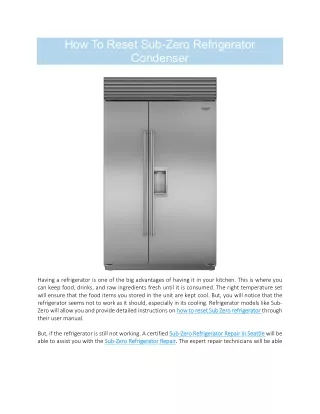 How To Reset Sub-Zero Refrigerator Condenser
