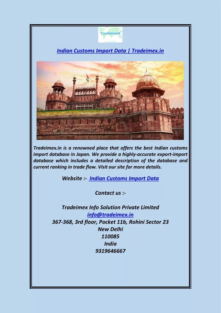 indian customs import data tradeimex in