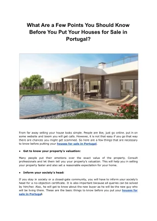 What Are a Few Points You Should Know Before You Put Your Houses for Sale.PDF
