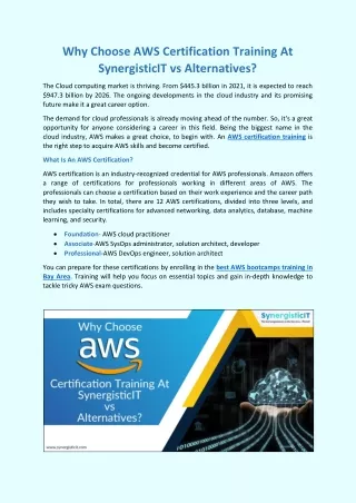 Why Choose AWS Certification Training At SynergisticIT vs Alternatives?