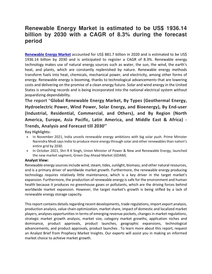 renewable energy market is estimated