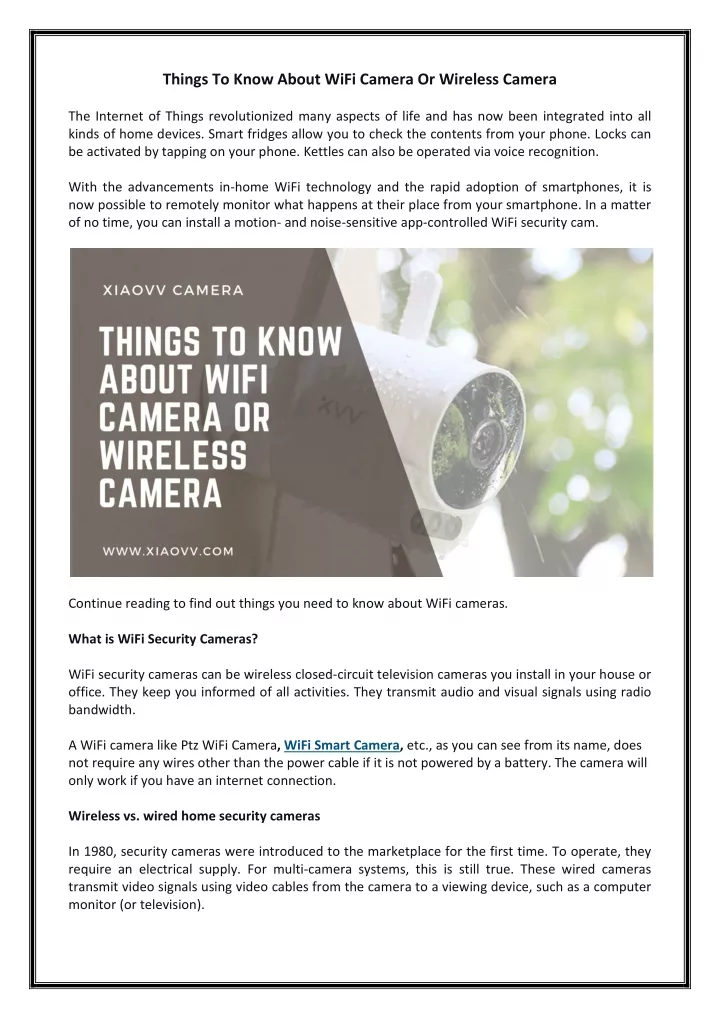 things to know about wifi camera or wireless