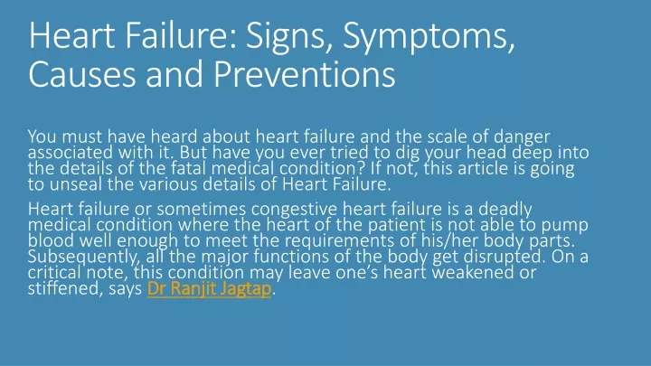 heart failure signs symptoms causes and preventions