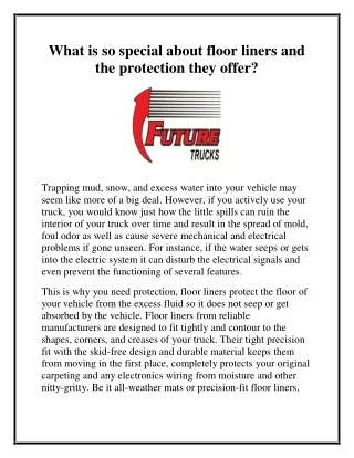 What is so special about floor liners and the protection they offer?