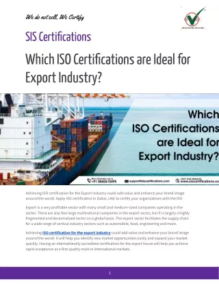 Which ISO Certifications are Ideal for Export Industry