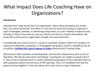 What Impact Does Life Coaching Have on Organizations (Certified Life Coach Program in Dubai)