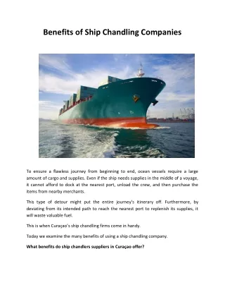Benefits of Ship Chandling Companies