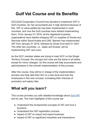 Gulf Vat Course and its Benefits
