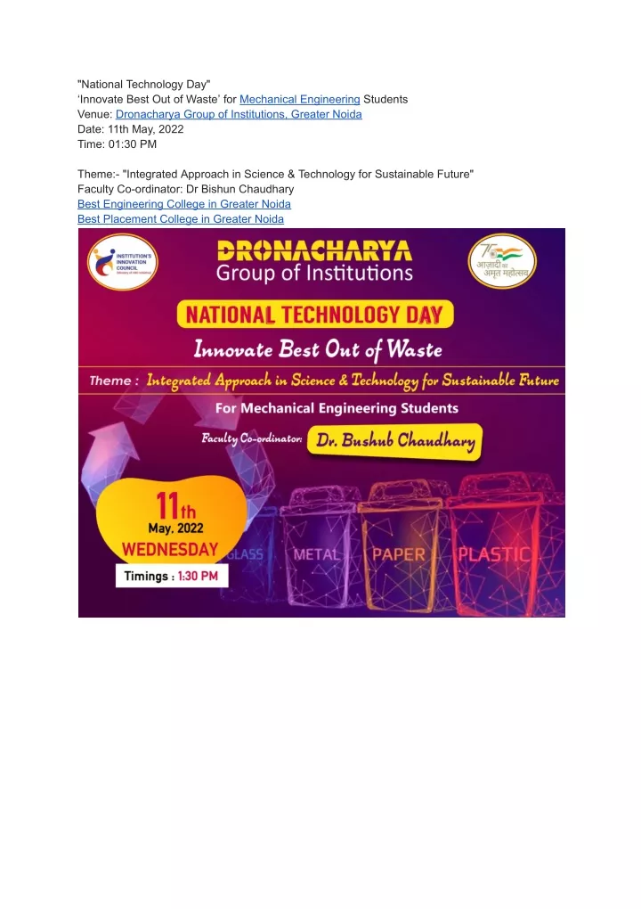 PPT - Best Engineering College in Greater Noida|National Technology Day ...