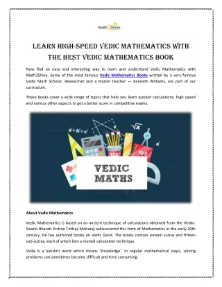 Learn High-Speed Vedic Mathematics with the Best Vedic Mathematics Book