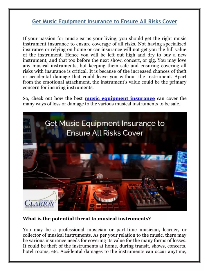 get music equipment insurance to ensure all risks