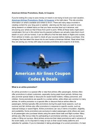 American Airlines Promotions, Deals, & Coupons