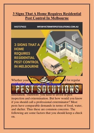 3 Signs That A Home Requires Residential Pest Control In Melbourne