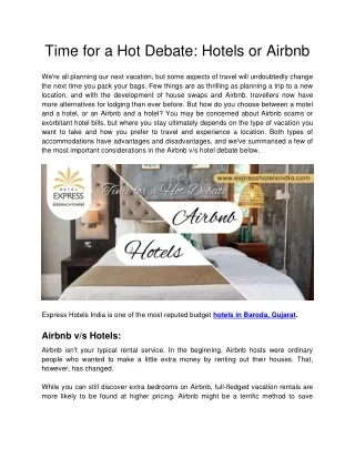 Time for a Hot Debate-Hotels or Airbnb