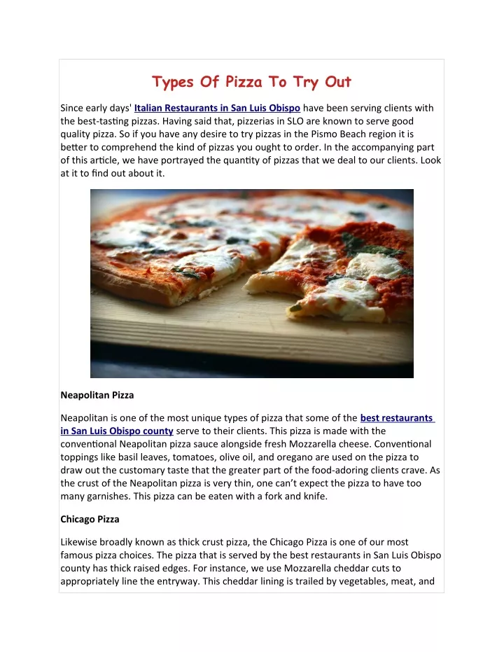 types of pizza to try out