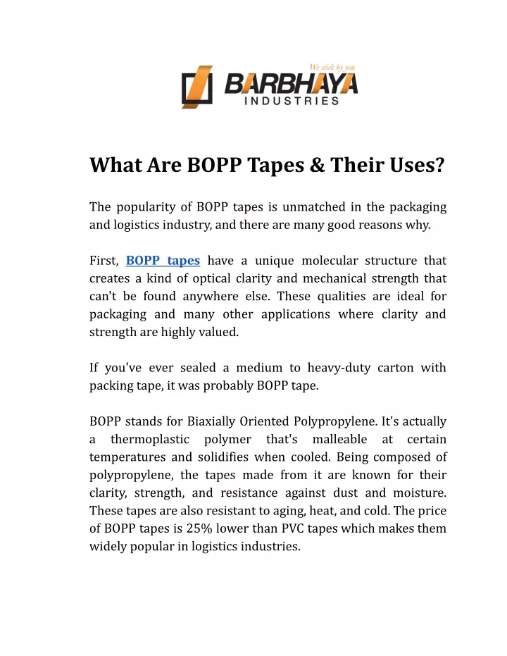 what are bopp tapes their uses