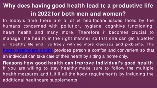Why does having good health lead to a productive life in 2022 for both men and women