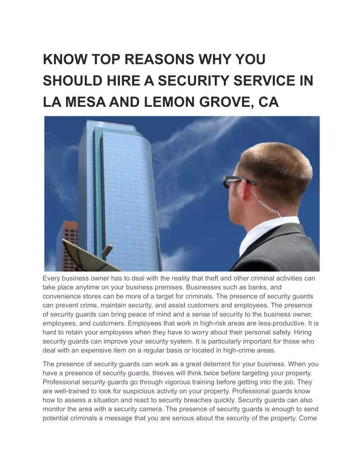 know top reasons why you should hire a security