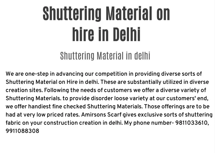 shuttering material on hire in delhi shuttering