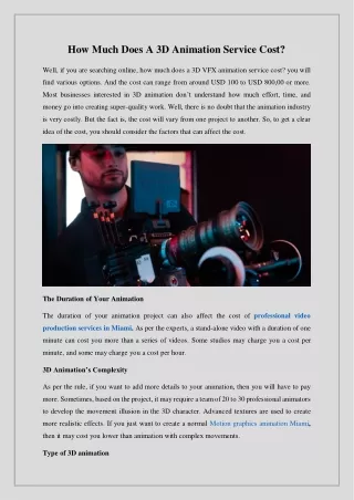How Much Does A 3D Animation Service Cost
