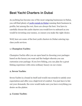 Best Yacht Charters in Dubai