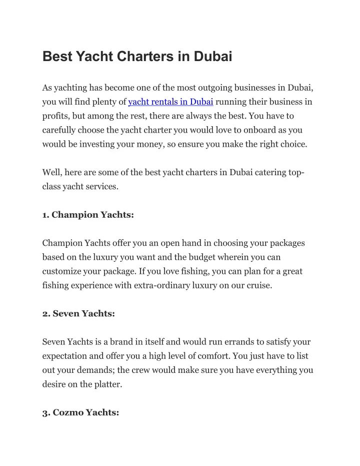 best yacht charters in dubai