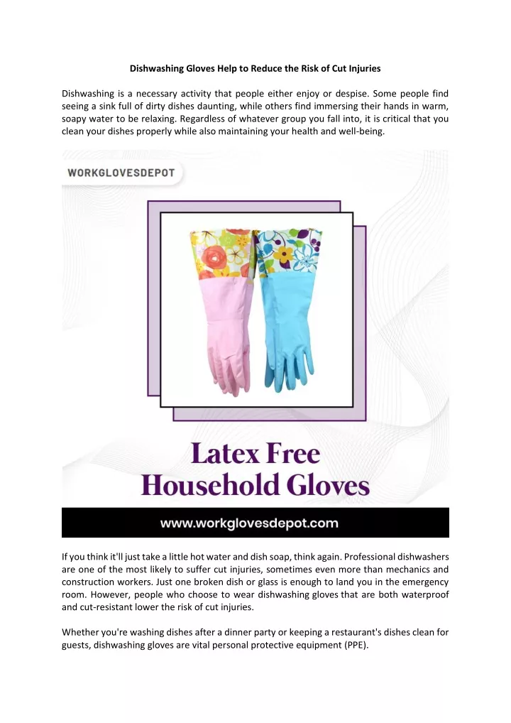 dishwashing gloves help to reduce the risk